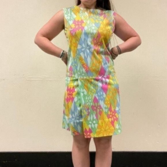 PRICE FIRM Vintage 70s Bright Multicolored Romper Skort Dress | Size L/XL - Picture 12 of 12